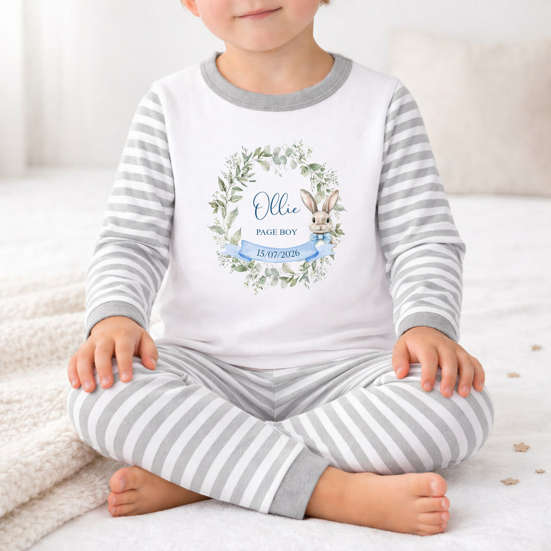 Personalised Blue Bunny Wreath Page Boy Pyjamas