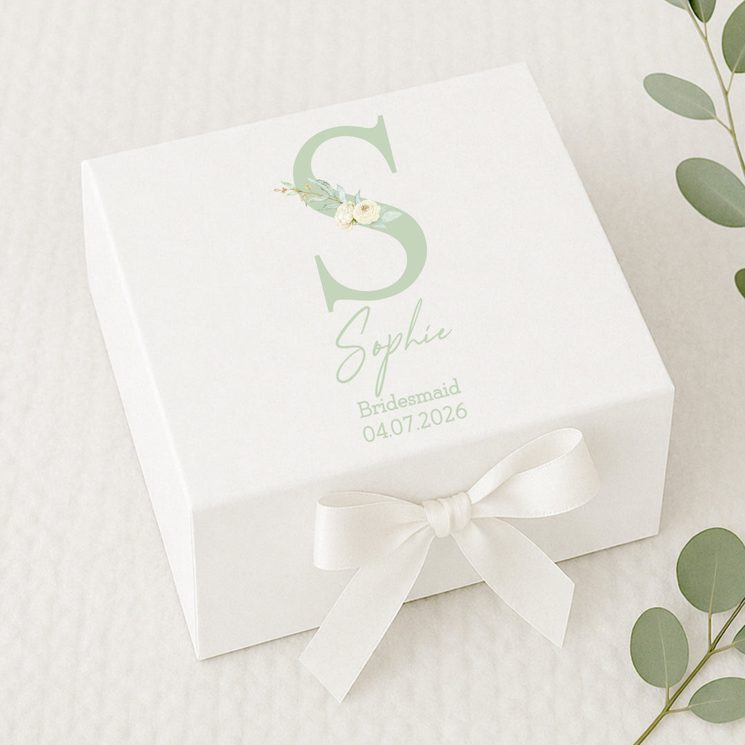 Personalised Sage Green Floral Bridesmaid Proposal Gift Box