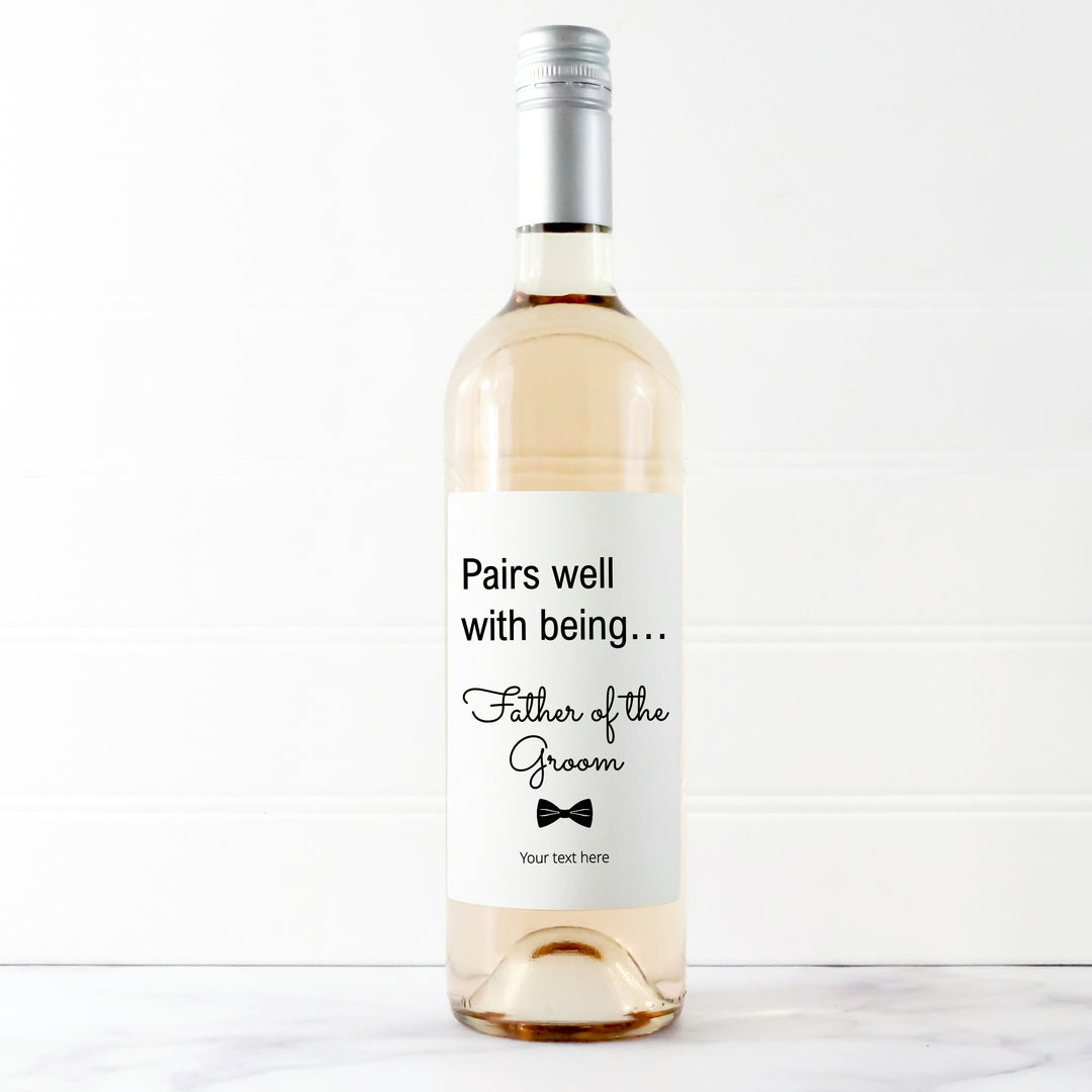 Personalised Pairs Well With Being Father Of The Groom Wine Bottle Sticker