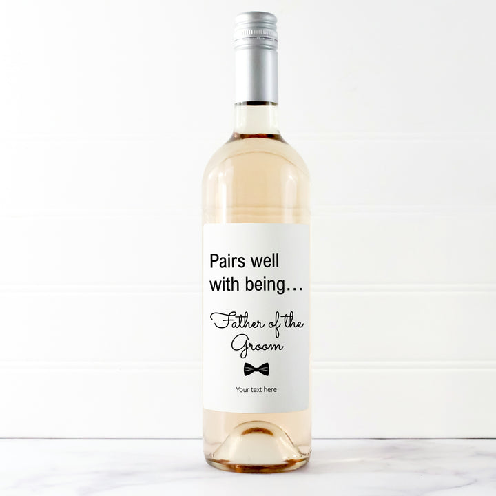 Personalised Pairs Well With Being Father Of The Groom Wine Bottle Sticker