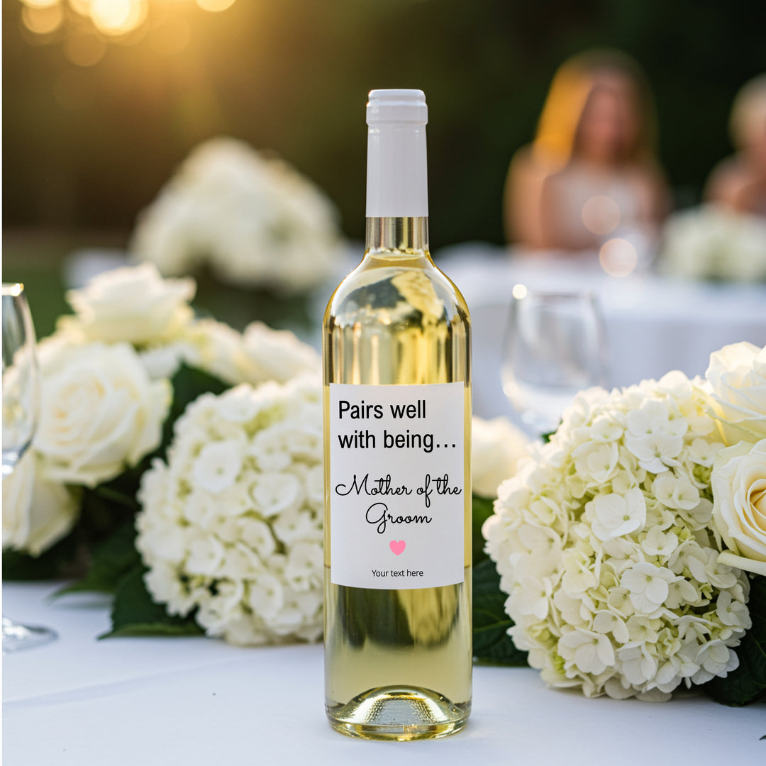 Personalised Pairs Well With Being Mother Of The Groom Wine Bottle Sticker