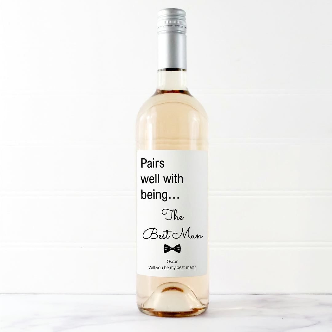 Personalised Pairs Well With Being My Best Man Wine Bottle Sticker