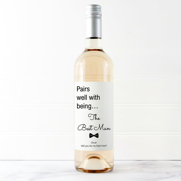 Personalised Pairs Well With Being My Best Man Wine Bottle Sticker