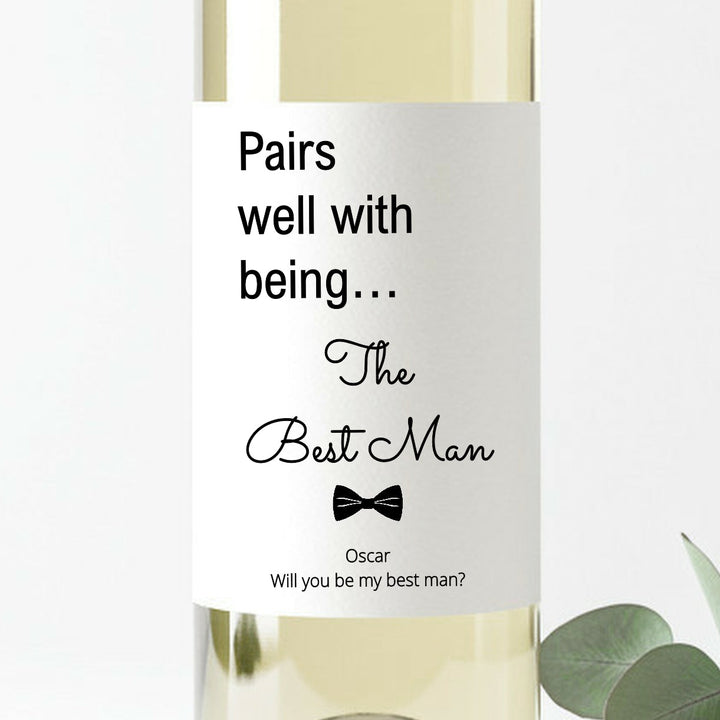 Personalised Pairs Well With Being My Best Man Wine Bottle Sticker