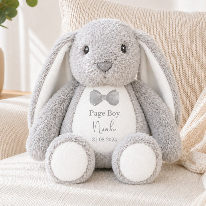 Personalised Grey Bow Tie Page Boy Rabbit Teddy