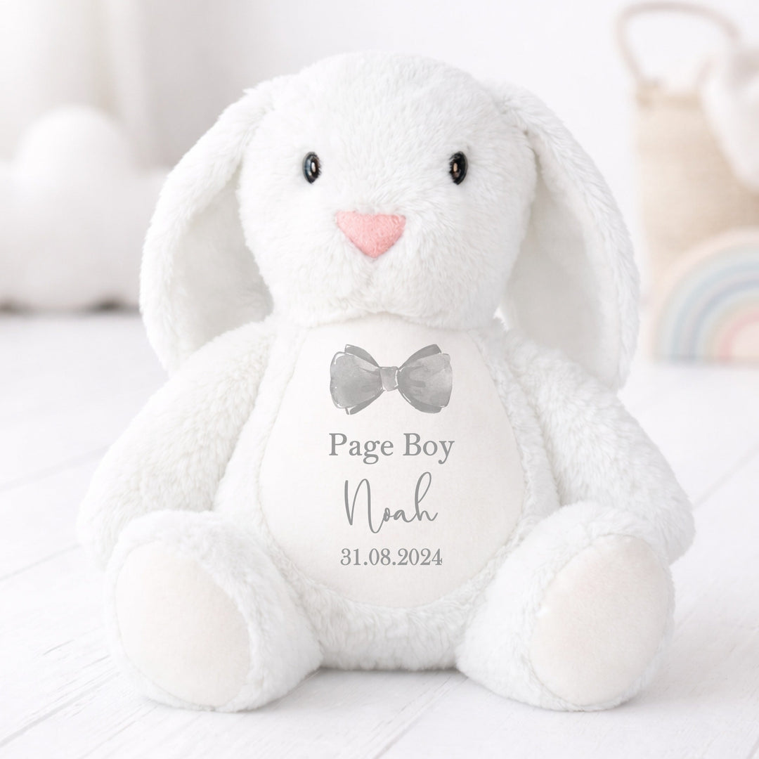 Personalised Grey Bow Tie Page Boy Rabbit Teddy