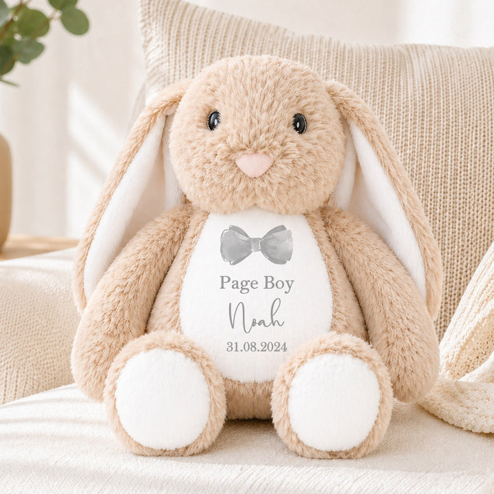 Personalised Grey Bow Tie Page Boy Rabbit Teddy