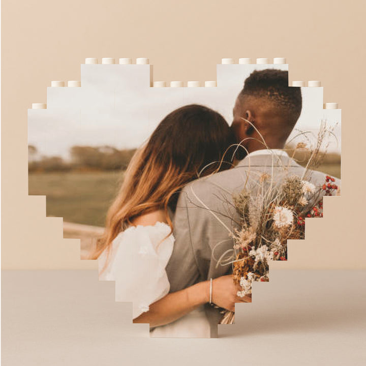 Personalised Wedding Photo Mr &amp; Mrs Heart Building Blocks