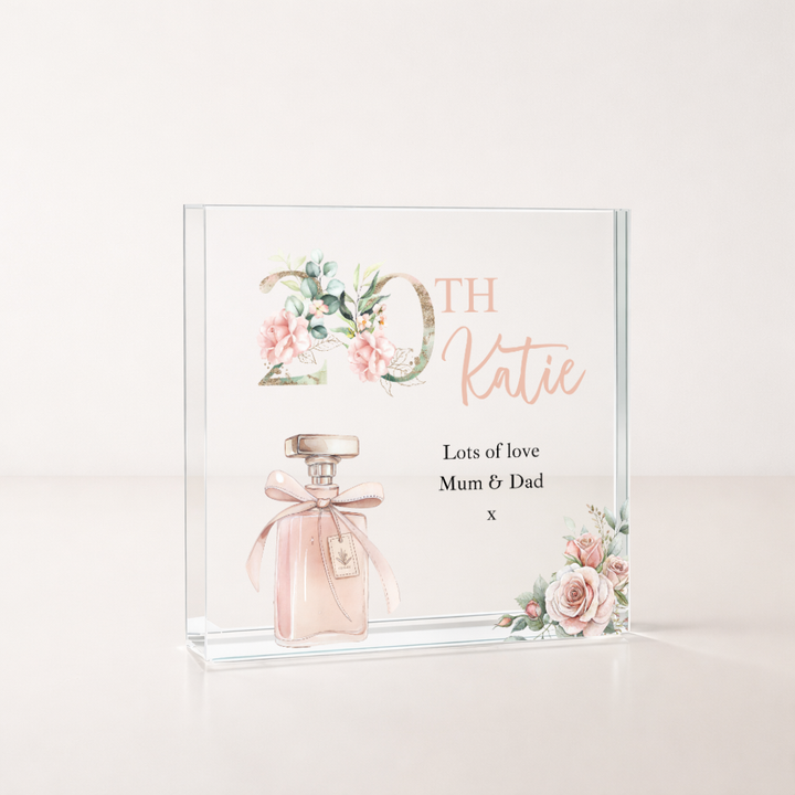 Personalised Acrylic Block Pink 20th Birthday Gift