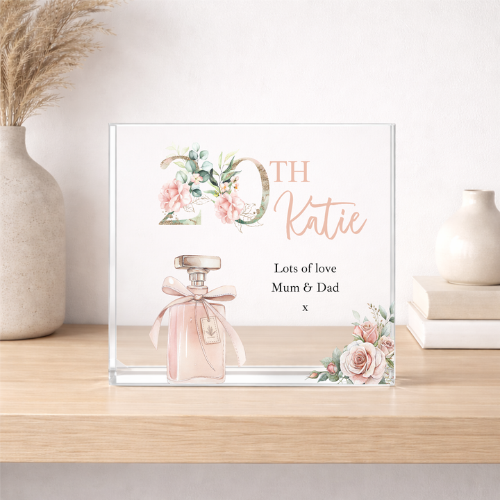 Personalised Acrylic Block Pink 20th Birthday Gift