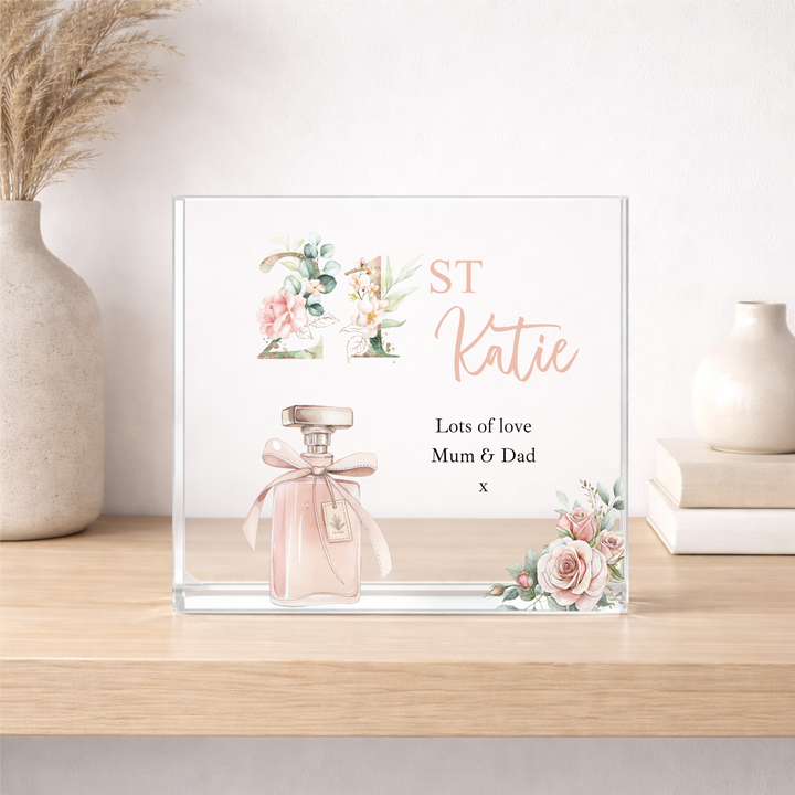 Personalised Pink Acrylic Block 21st Birthday Gift