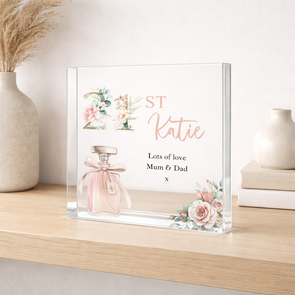 Personalised Pink Acrylic Block 21st Birthday Gift