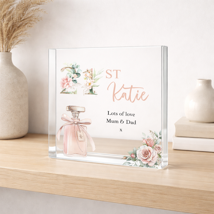 Personalised Pink Acrylic Block 21st Birthday Gift