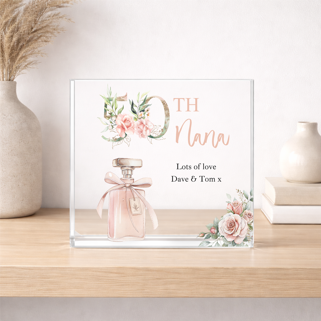 Personalised Pink Acrylic Block 50th Birthday Gift
