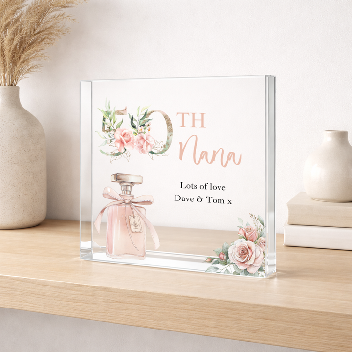 Personalised Pink Acrylic Block 50th Birthday Gift
