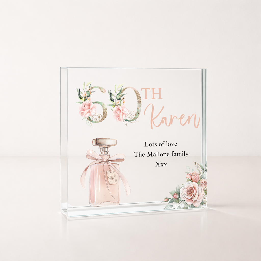Personalised Pink Acrylic Block 60th Birthday Gift