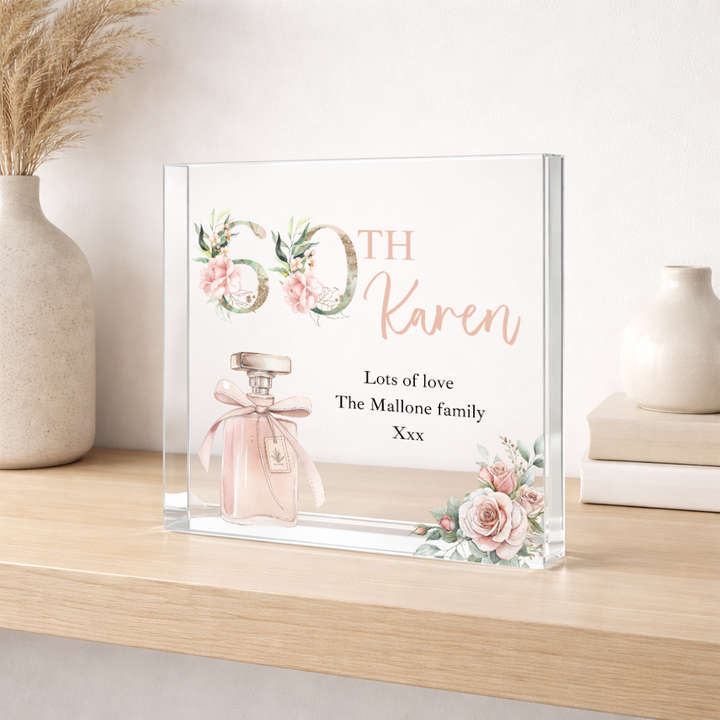 Personalised Pink Acrylic Block 60th Birthday Gift