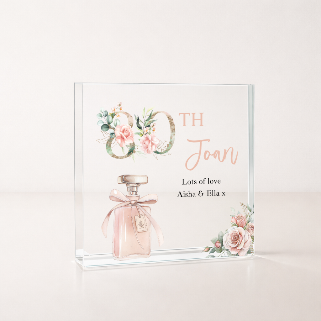 Personalised Pink Acrylic Block 80th Birthday Gift