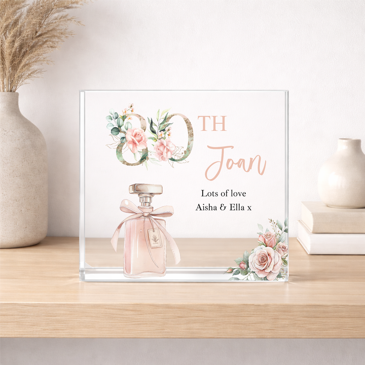 Personalised Pink Acrylic Block 80th Birthday Gift