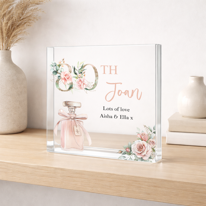 Personalised Pink Acrylic Block 80th Birthday Gift