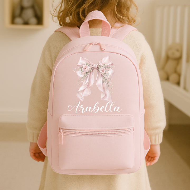 Personalised Pink Floral Bow Toddler Backpack