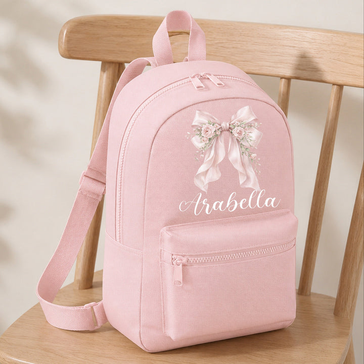 Personalised Pink Floral Bow Toddler Backpack