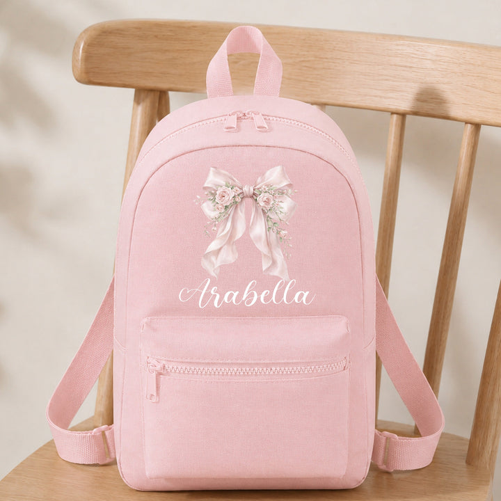 Personalised Pink Floral Bow Toddler Backpack