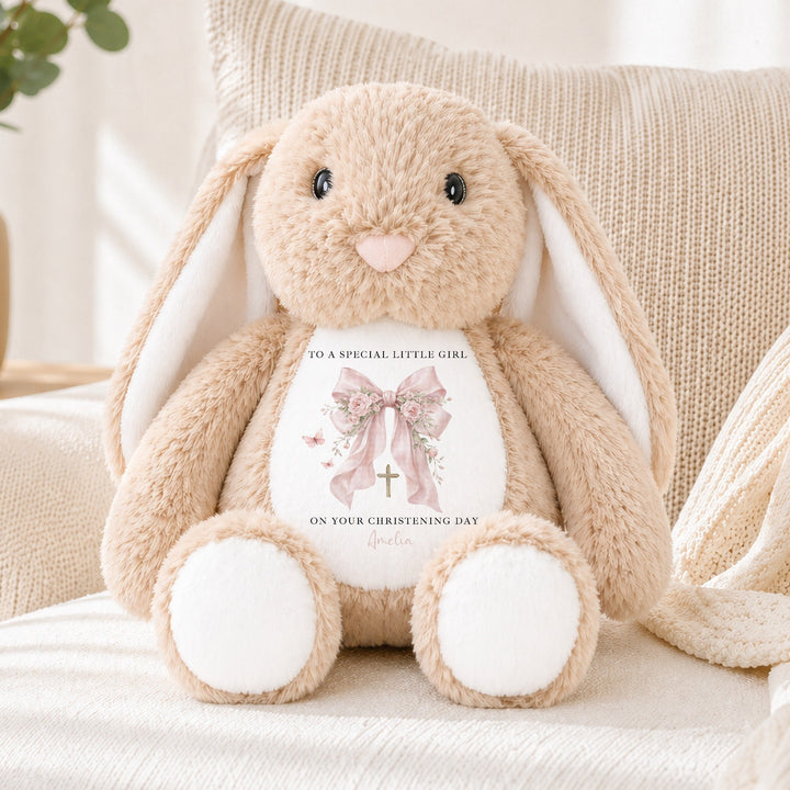 Personalised Pink Bow On Your Christening Day Soft Toy