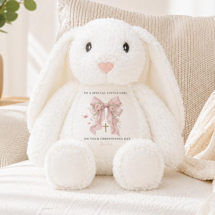 Personalised Pink Bow On Your Christening Day Soft Toy