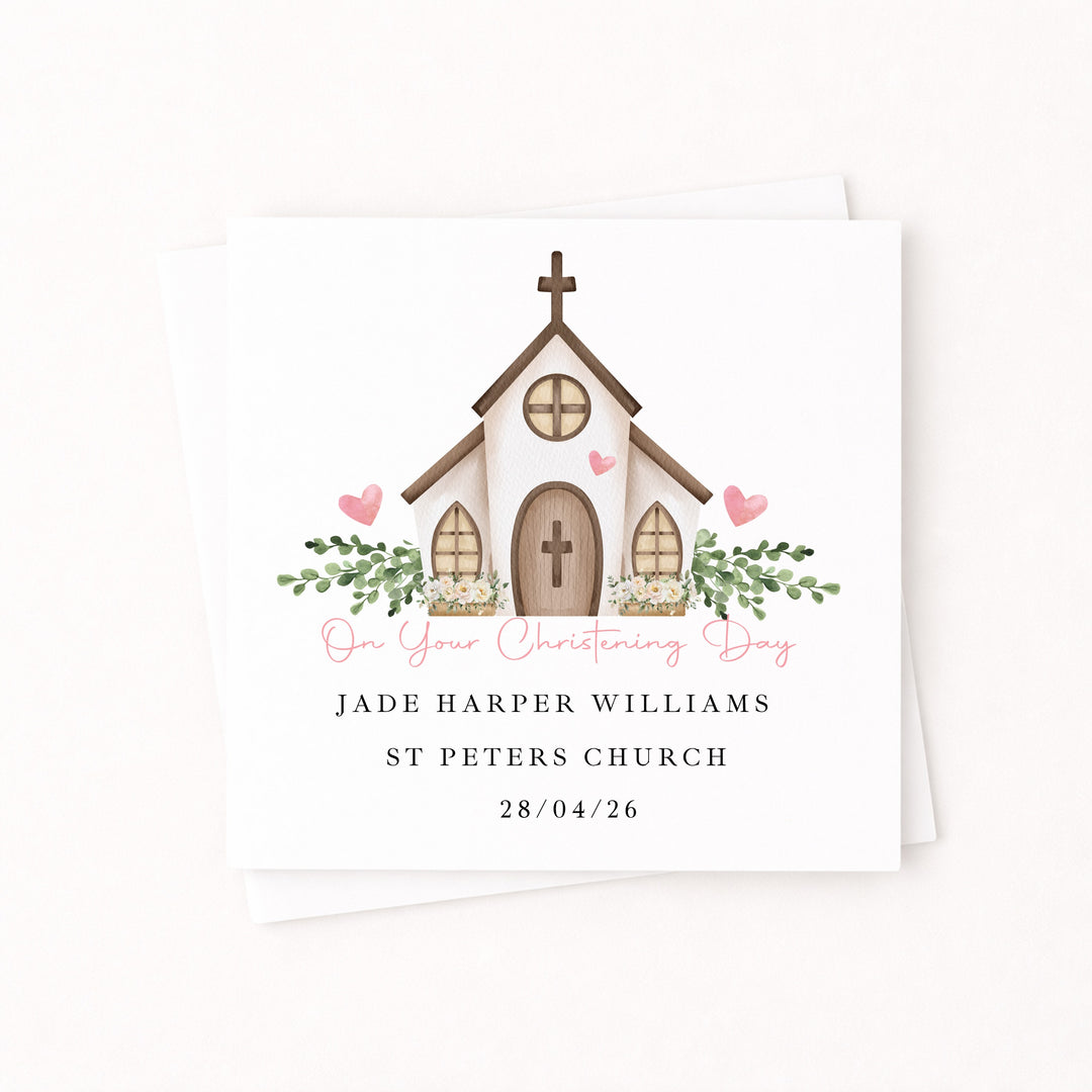 Personalised Pink On Your Christening Day Card