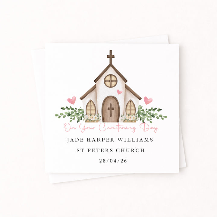 Personalised Pink On Your Christening Day Card