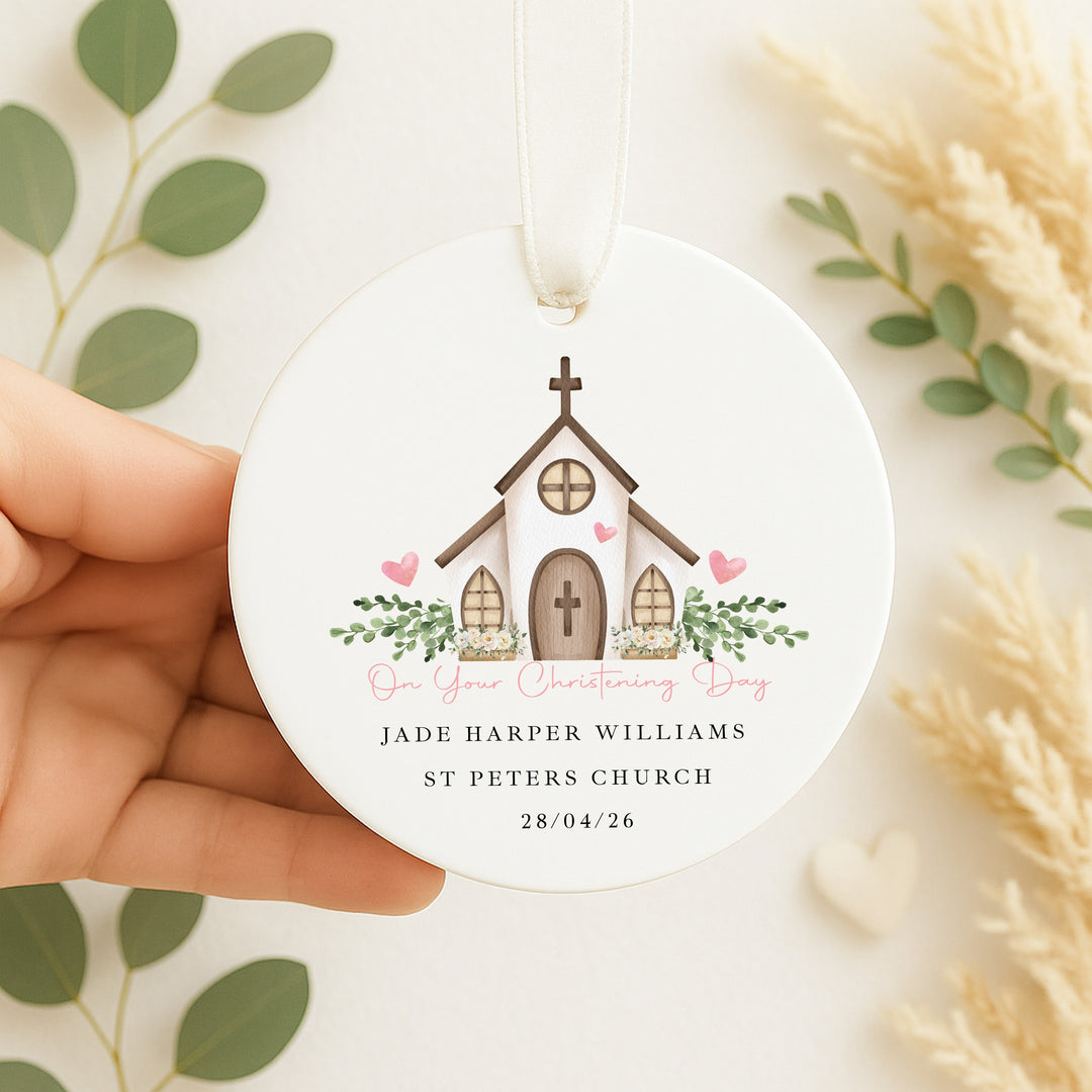 Personalised Pink On Your Christening Day Gift Ornament