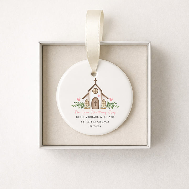 Personalised Pink On Your Christening Day Gift Ornament