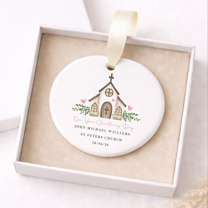 Personalised Pink On Your Christening Day Gift Ornament