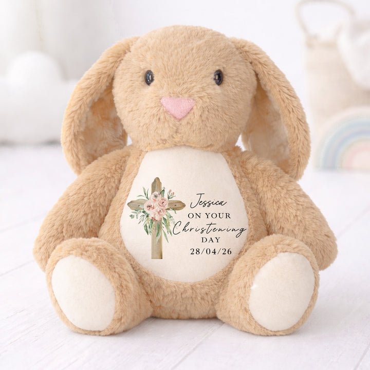 Personalised Pink Cross On Your Christening Day Soft Toy