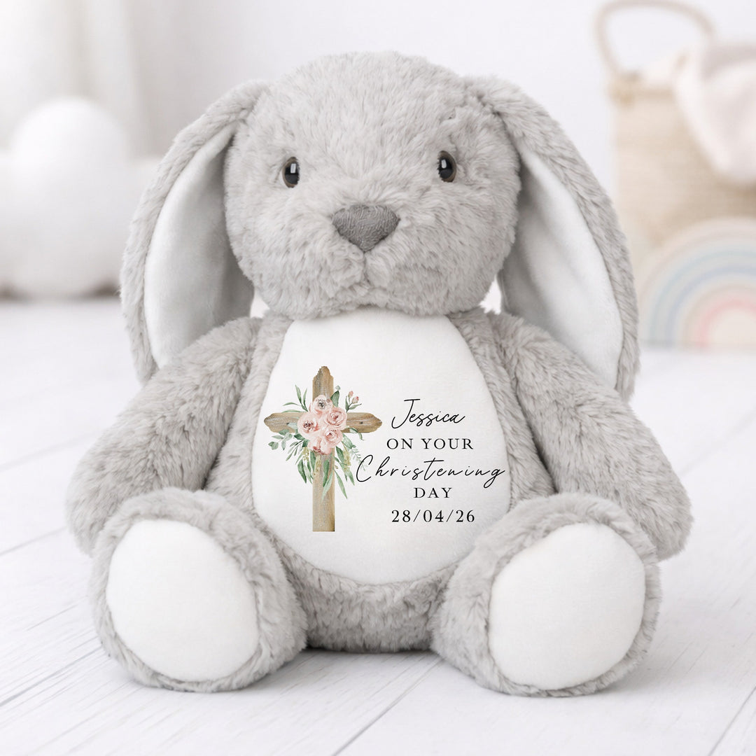 Personalised Pink Cross On Your Christening Day Soft Toy