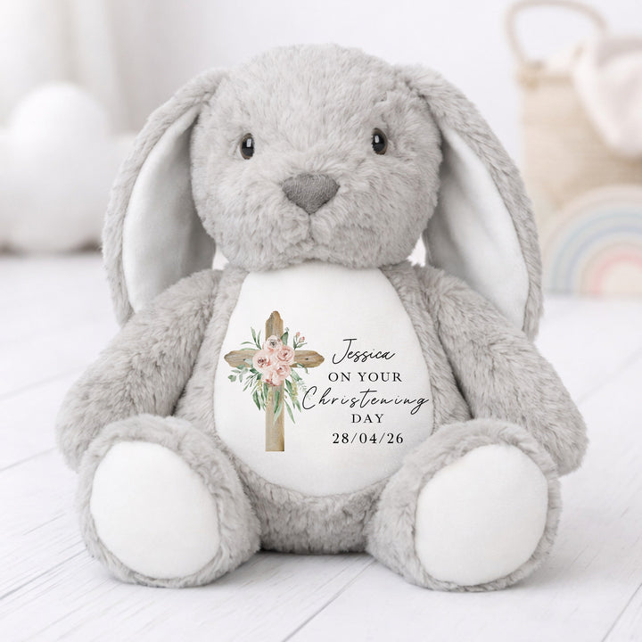 Personalised Pink Cross On Your Christening Day Soft Toy
