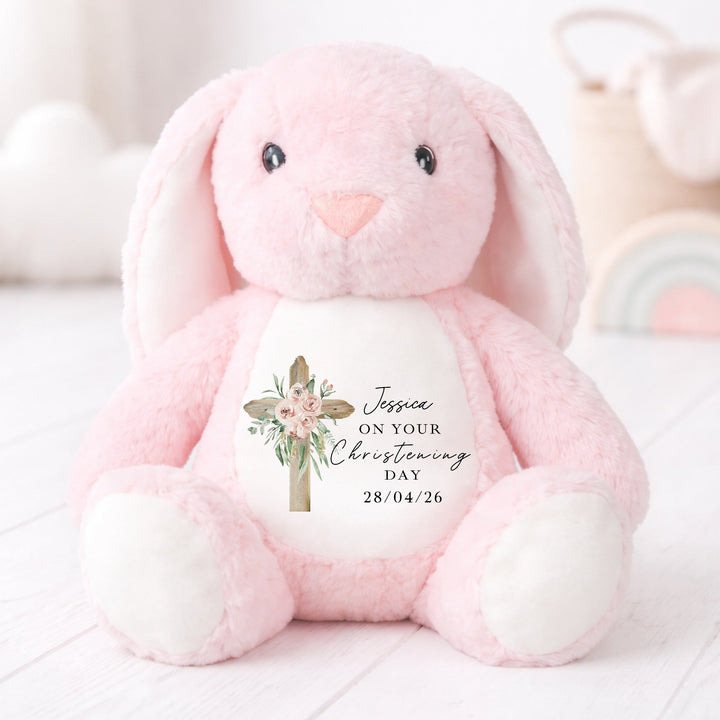 Personalised Pink Cross On Your Christening Day Soft Toy