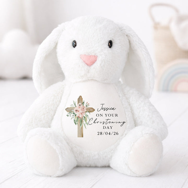 Personalised Pink Cross On Your Christening Day Soft Toy