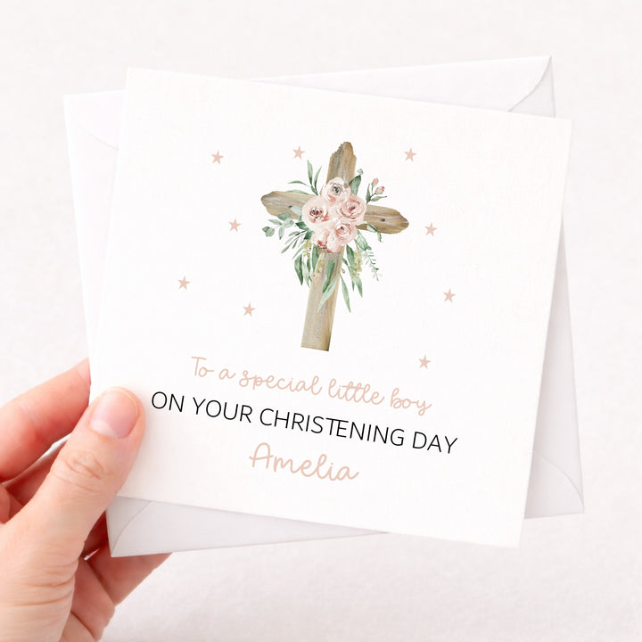 Personalised Pink Cross On Your Christening Day Card