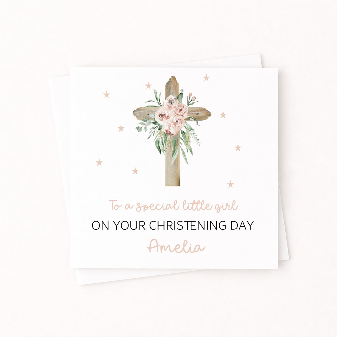 Personalised Pink Cross On Your Christening Day Card
