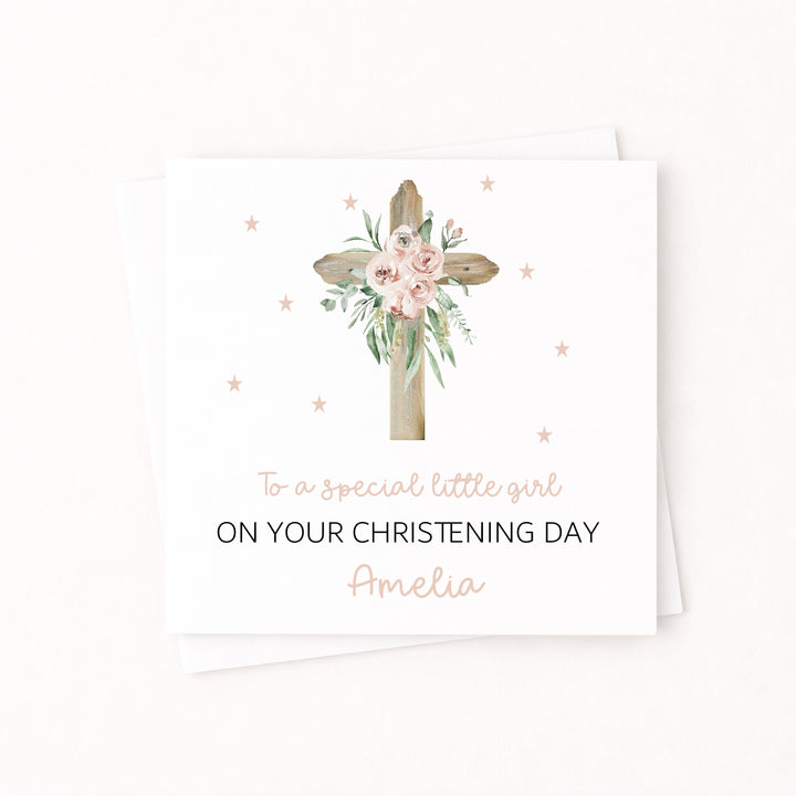 Personalised Pink Cross On Your Christening Day Card