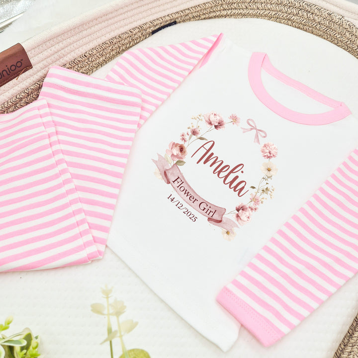 Personalised Pink Bow Wreath Flower Girl Pyjamas