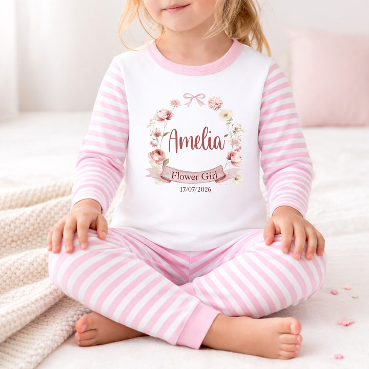 Personalised Pink Bow Wreath Flower Girl Pyjamas