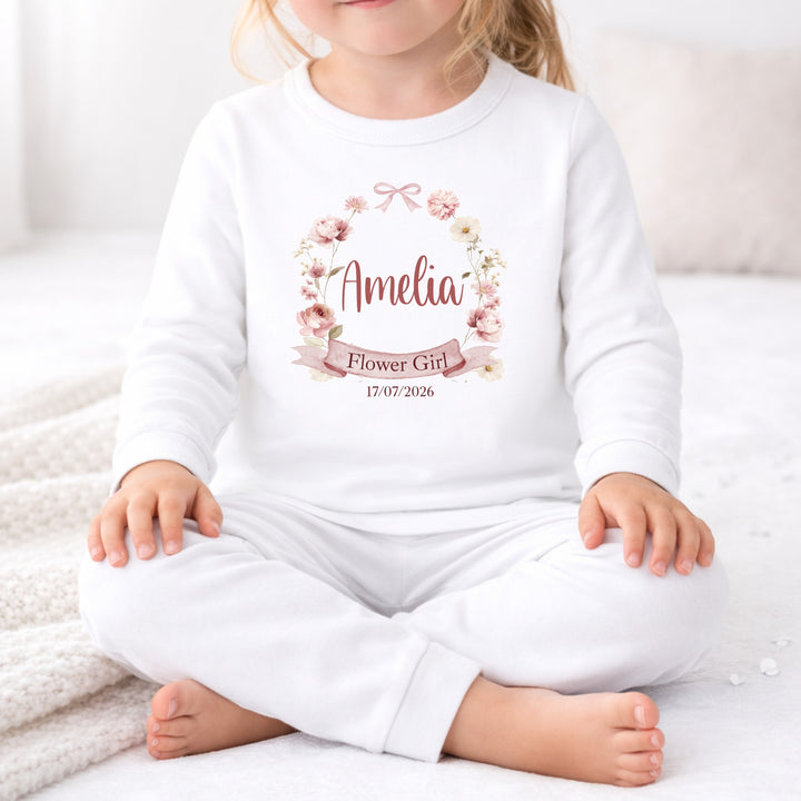 Personalised Pink Bow Wreath Flower Girl Pyjamas