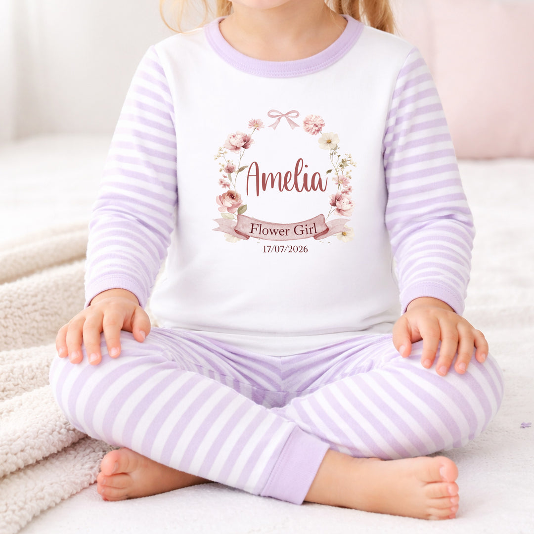 Personalised Pink Bow Wreath Flower Girl Pyjamas