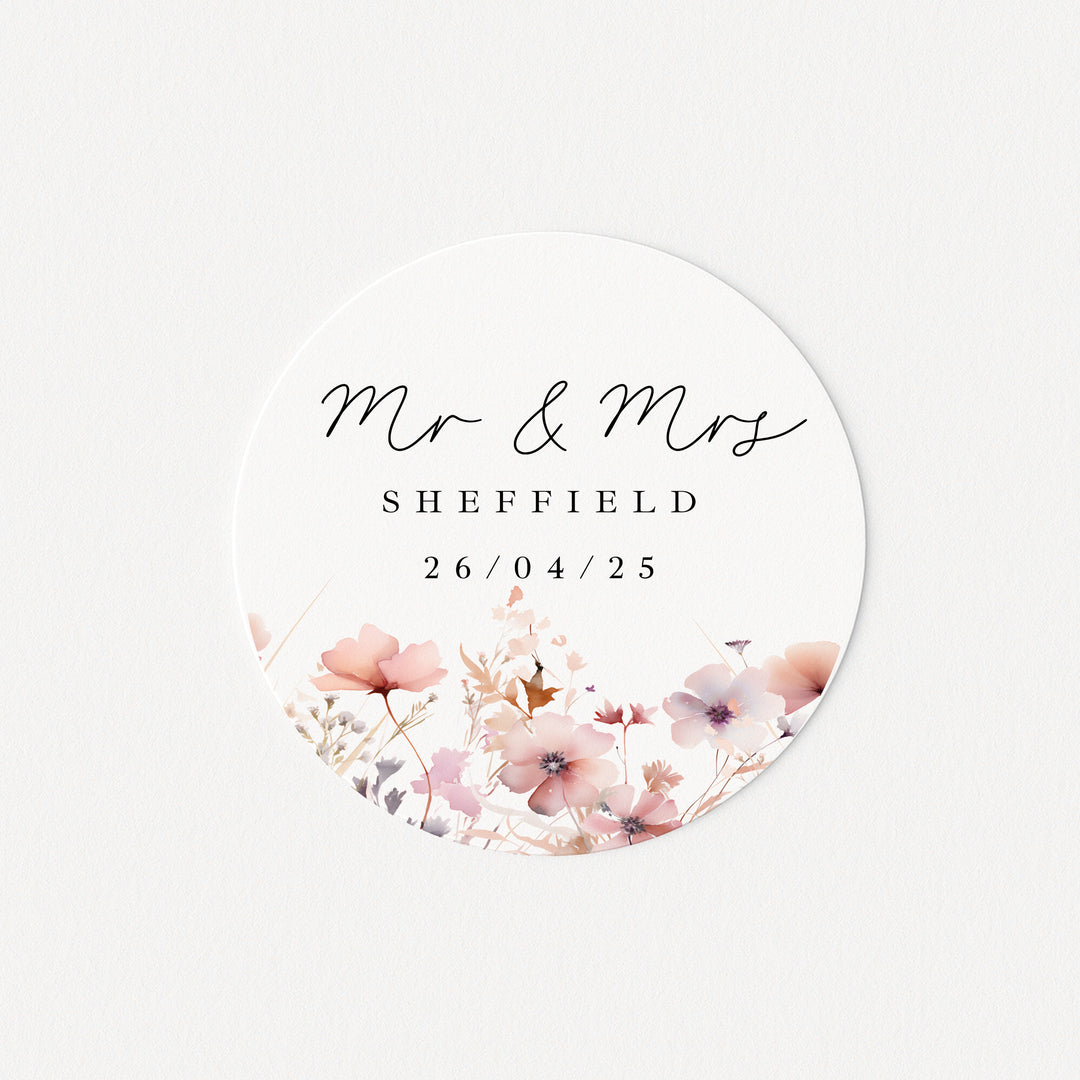 Personalised Pink Flowers Wedding Favour Bag Stickers