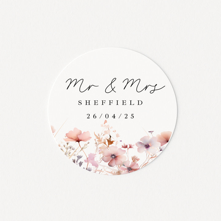 Personalised Pink Flowers Wedding Favour Bag Stickers