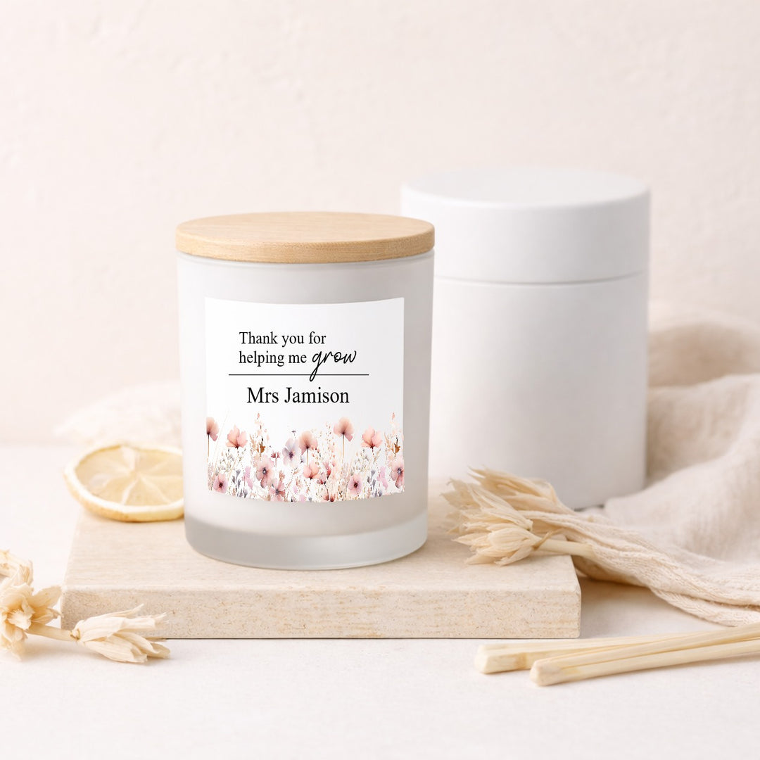 Personalised Pink Floral Thank You Teacher Gift Candle &amp; Box