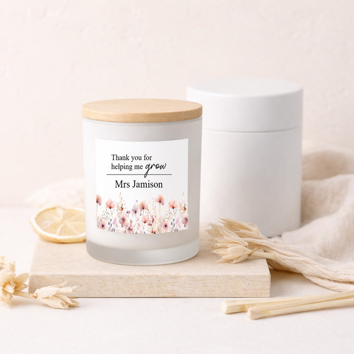 Personalised Pink Floral Thank You Teacher Gift Candle &amp; Box